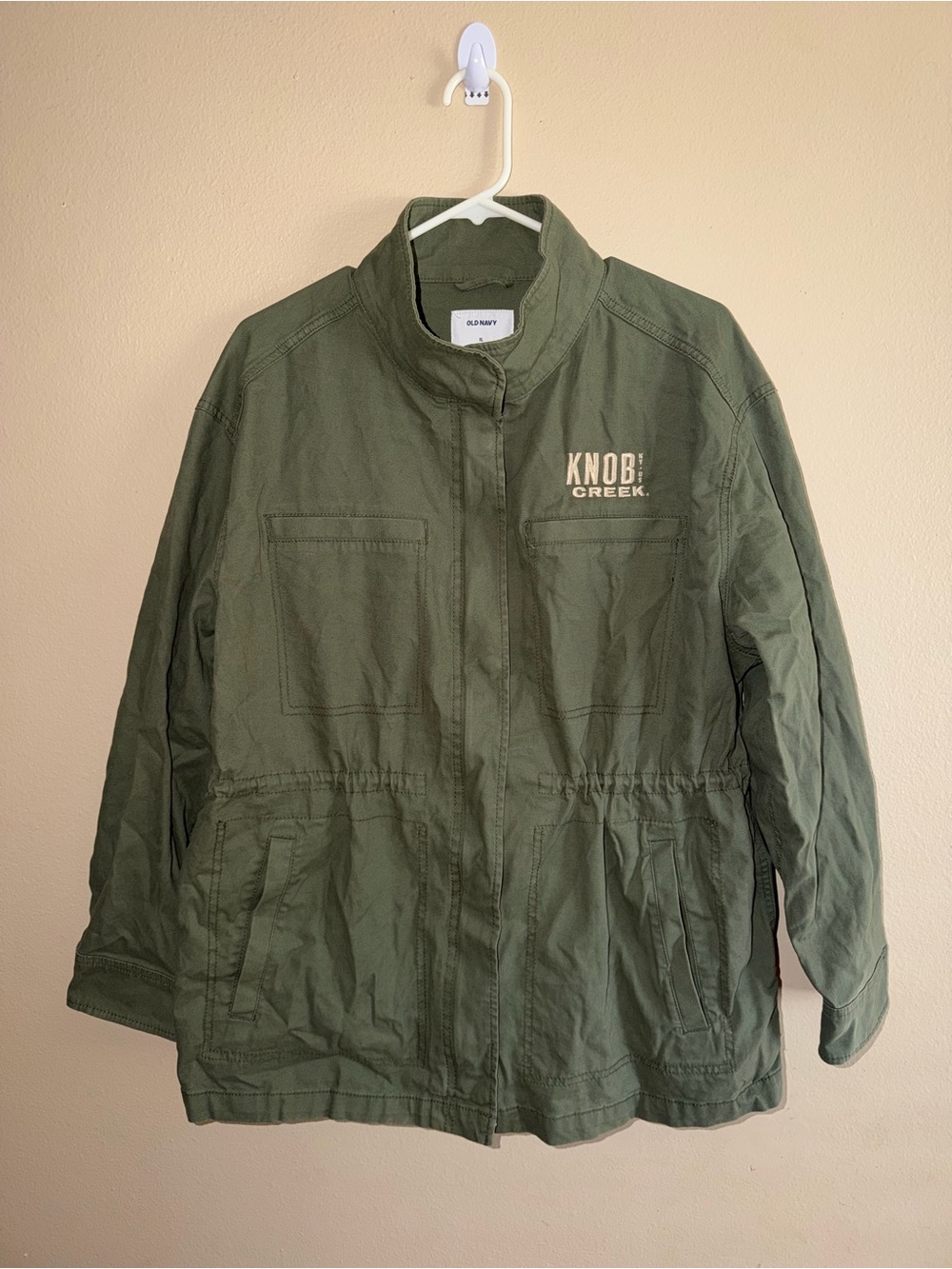 Old Navy Olive Green Woman’s Utility Jacket with Knob Creek Logo
